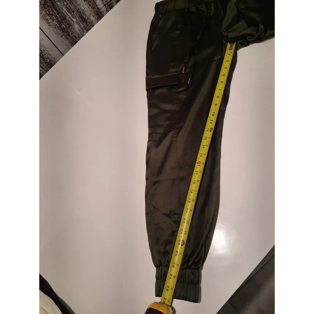 INC International Concepts Satin Cargo Jogger Pants Women’s Small Olive Green